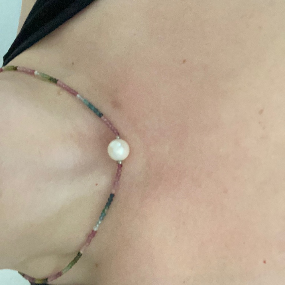Real Tourmaline beaded pearl necklace.